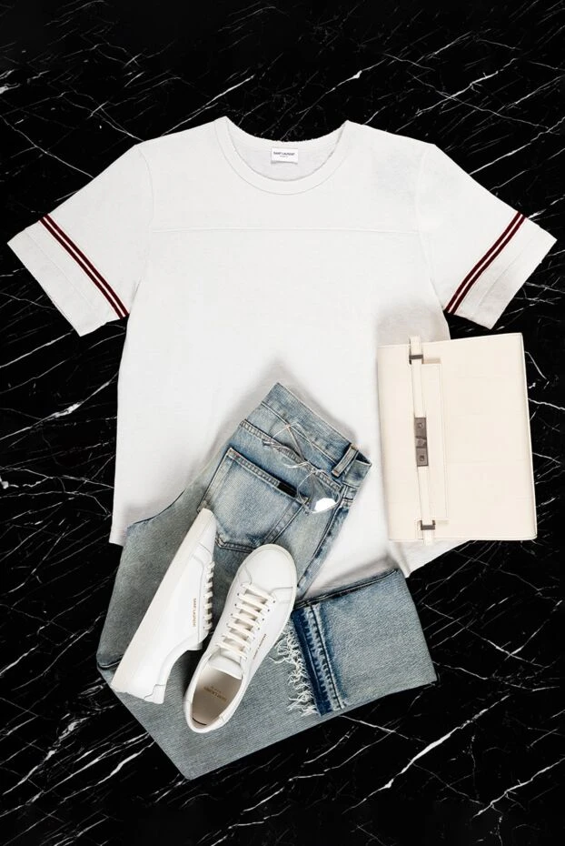 Saint Laurent джинсы светло-синие женские с потёртостями 160814 - фото 2