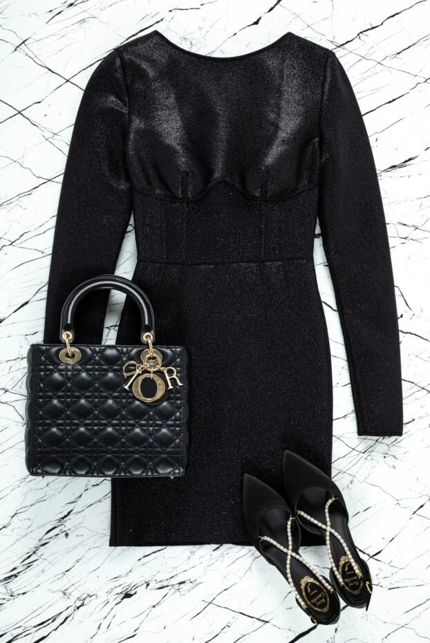 Herve Leger ашық арқалы жылтыр бүркемесі бар қара мини әйелдер көйлегі 160865 - фото 2