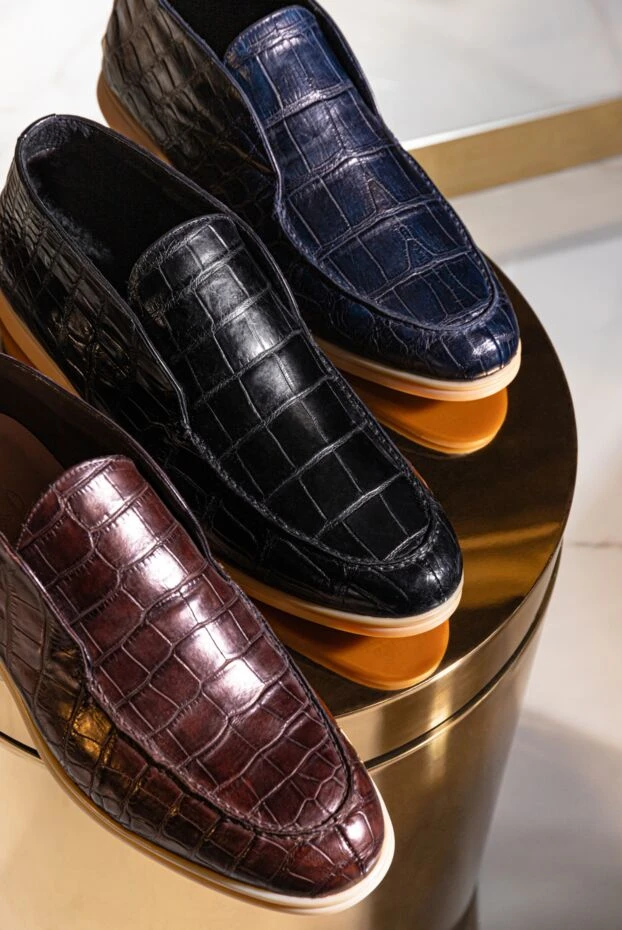 Cesare di Napoli лоферы с высоким верхом из кожи крокодила синие на меху мужские 160880 - фото 3