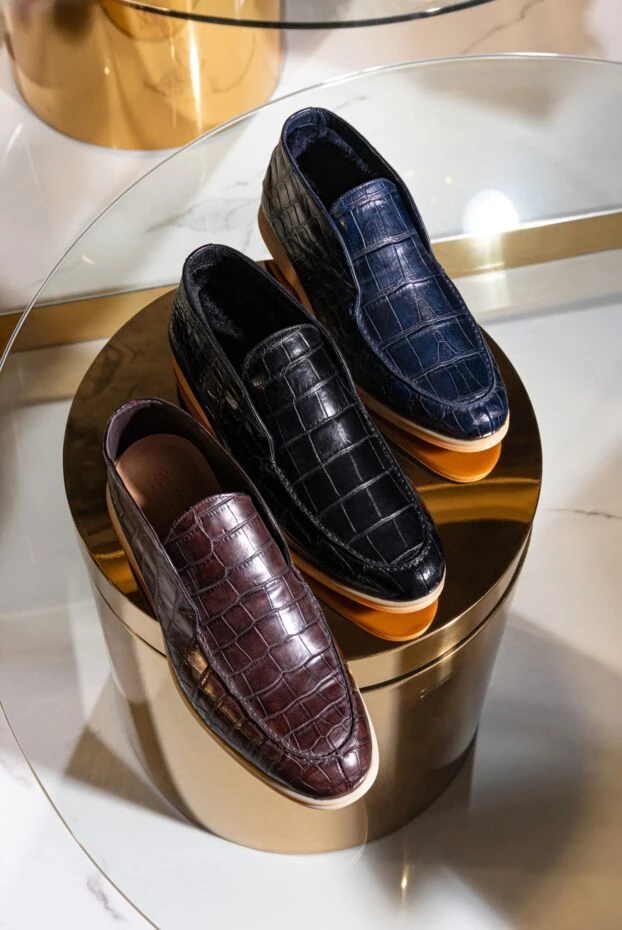 Cesare di Napoli көк крокодил былгарысынан жасалган жоғары қонышты лоферлер мехпен ерлерге арналган 160880 - фото 2
