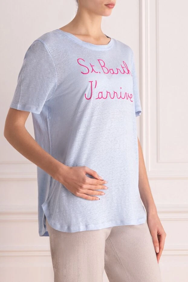 MC2 Saint Barth blue linen t-shirt with romantic travel print
 160899 - photo 3