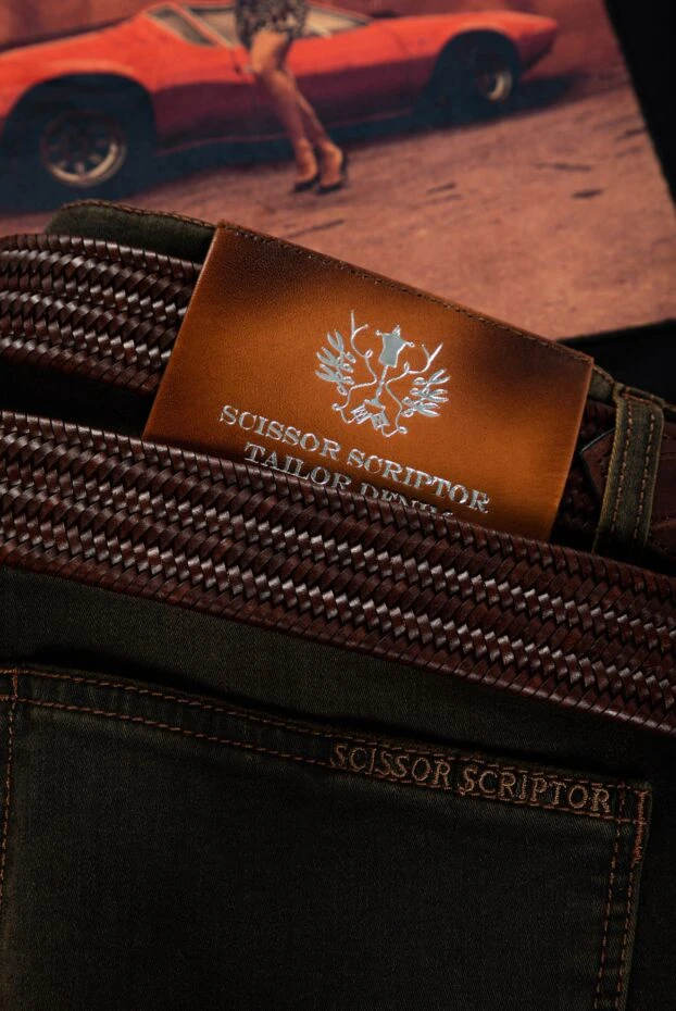 Scissor Scriptor джинсы мужские хлопковые с коричневым оттенком и контрастными швами 160910 - фото 2