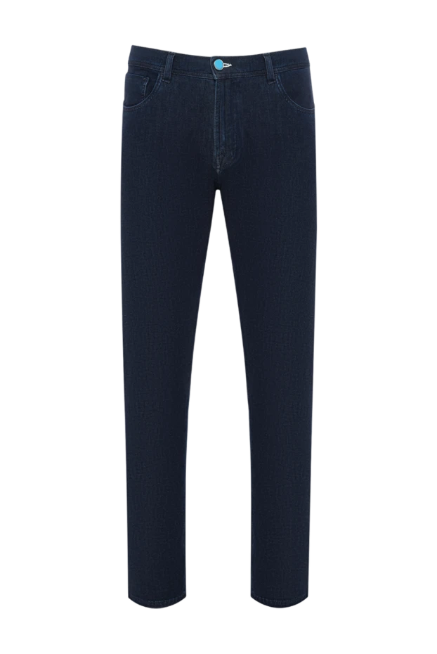 Men's dark blue jeans with a light blue button and contrast stitching
- photo 1