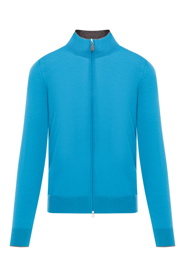 Cardigan with zip and elbow pads made of blue suede
- photo 1