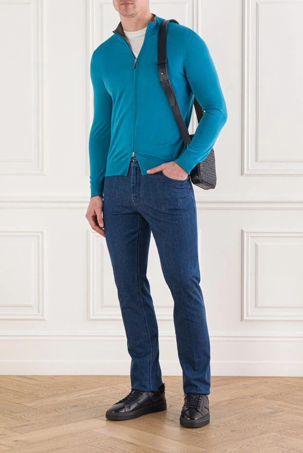 Gran Sasso кардиган с молнией и накладками на локтях из замши голубой

 160977 - фото 2