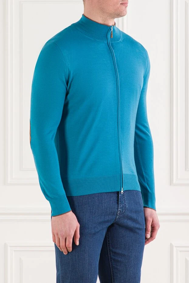 Gran Sasso кардиган с молнией и накладками на локтях из замши голубой

 160977 - фото 3