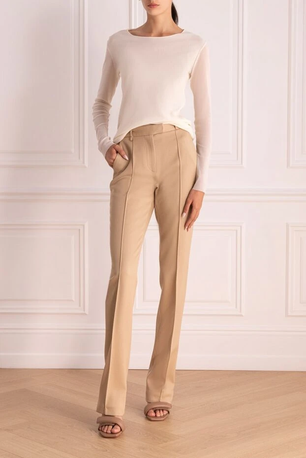 Giuseppe Di Morabito woman beige wool trousers for women купить с ценами и фото 160993 - photo 2