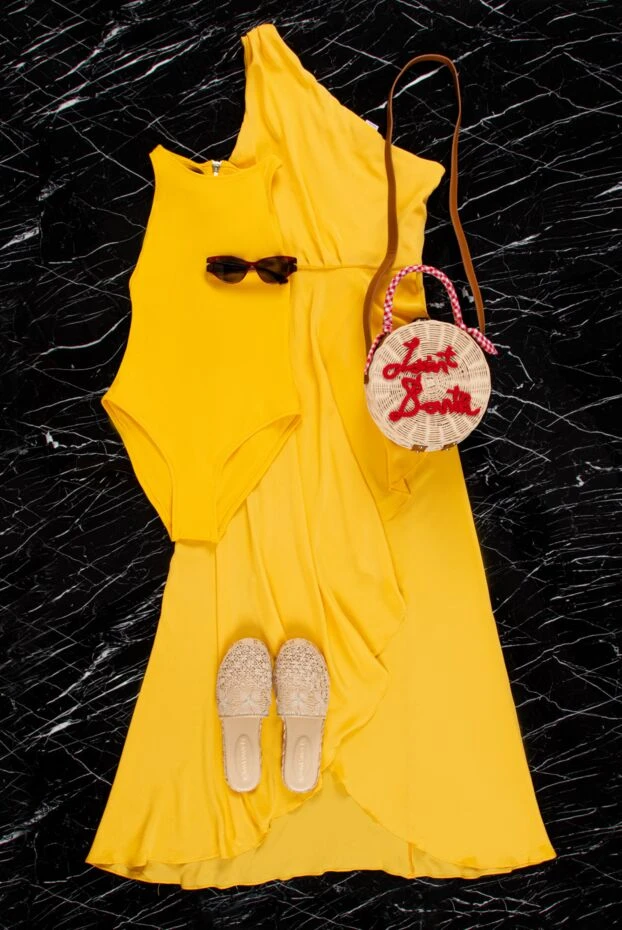 OYE Swimwear жоғары мойын мен найзағайлы сары түсті бір бөліктен жасалған купальник
 161036 - фото 3