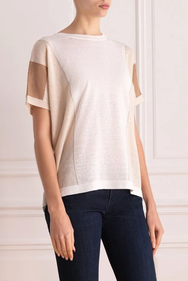 Peserico әйелдерге арналған ақ зығыр және мақтадан жасалған футболка 161050 - фото 3