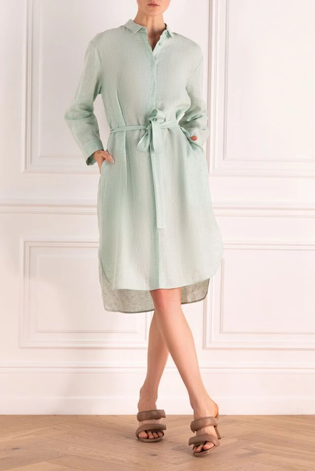 Peserico woman green linen dress for women купить с ценами и фото 161083 - photo 2