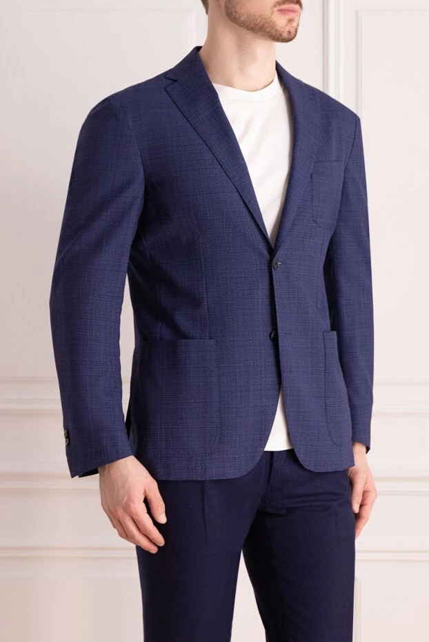 Corneliani ерлерге арналған көк түсті жүннен жасалған екі түймелі микро үлгілі күрте 161236 - фото 3