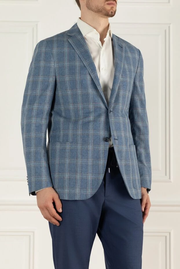 Corneliani табиғи матадан тігілген үлкен шекті өрнекті және жұмсақ жағасы бар ашық көк күрте 161238 - фото 3