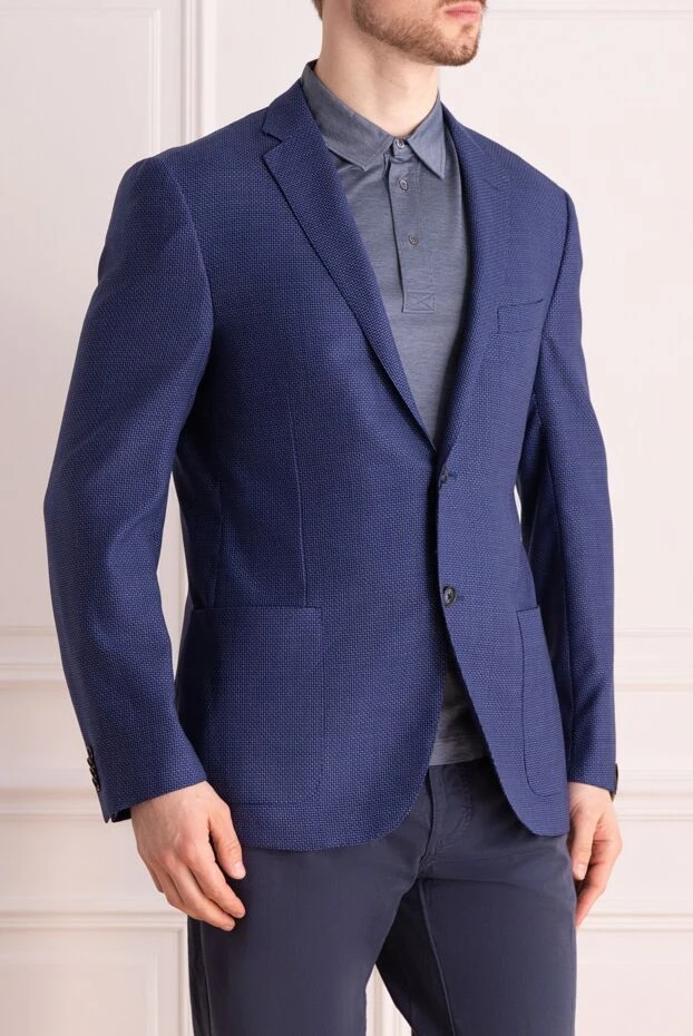 Corneliani man men's suit made of wool, silk and linen blue 162586 - photo 3