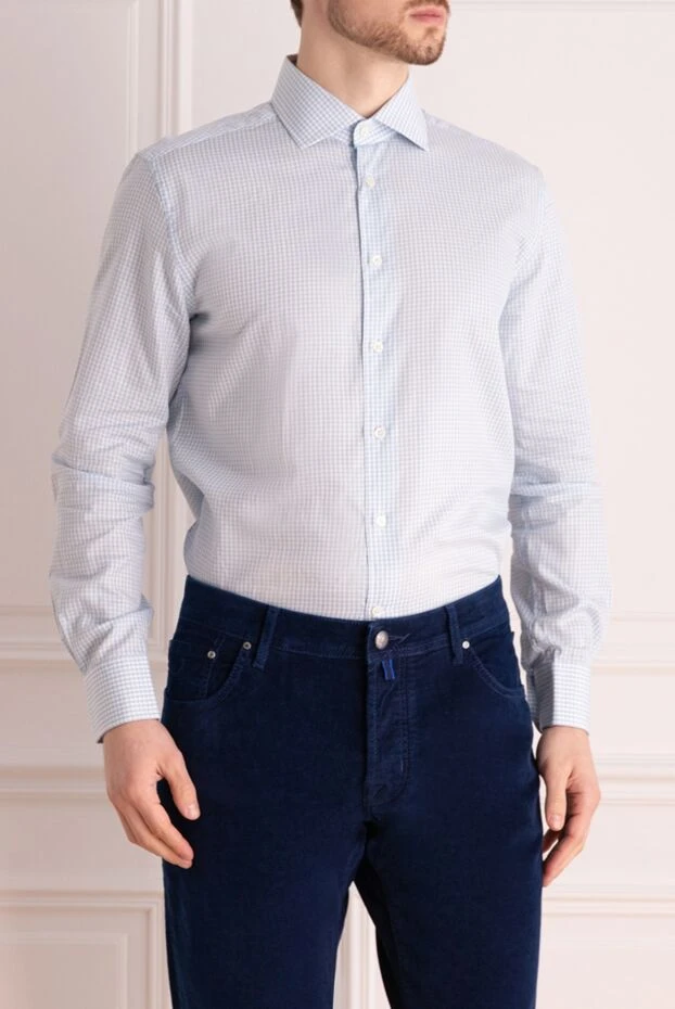 Corneliani men's elegant blue cotton checkered shirt for business look 161247 - photo 3