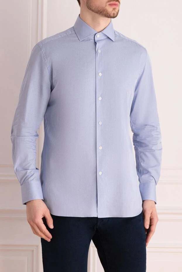 Corneliani мужская рубашка деловая голубая хлопковая с классическим воротником 161248 - фото 3