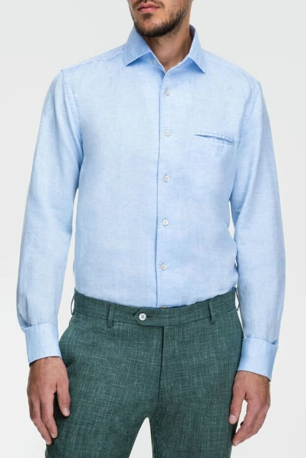 Corneliani man men's blue cotton and linen shirt купить с ценами и фото 161251 - photo 2