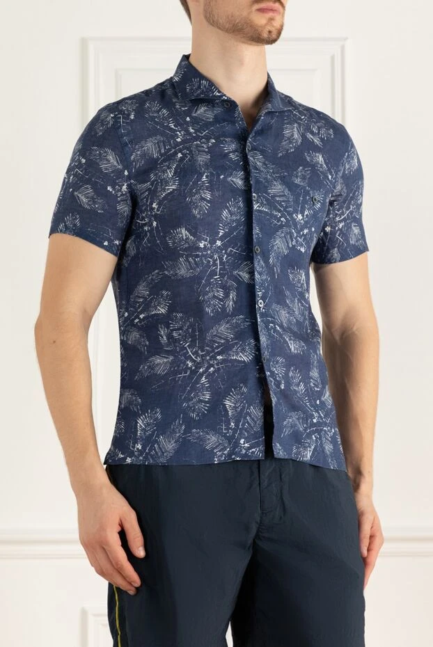 Corneliani men's linen shirt with contrasting print in blue tones
 161252 - photo 3