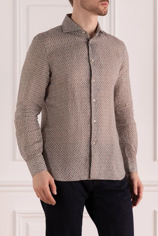Corneliani men's brown linen patterned shirt 161258 - photo 3