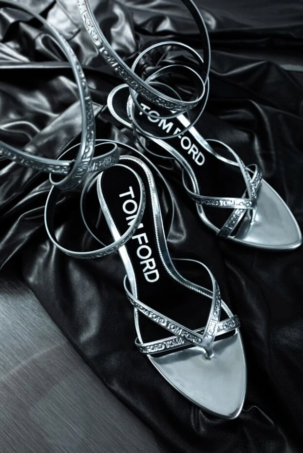 Tom Ford women's gray leather sandals with logo 161264 - photo 3