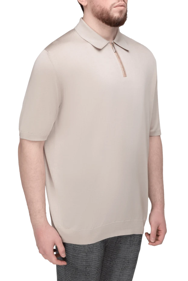 Stefano Ricci поло из шелка и кожи крокодила бежевое мужское 161370 - фото 3