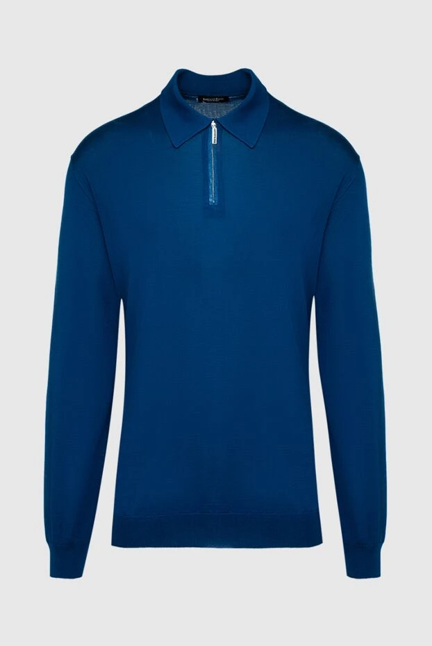 Long sleeve polo from silk and crocodile leather blue men's - photo 1