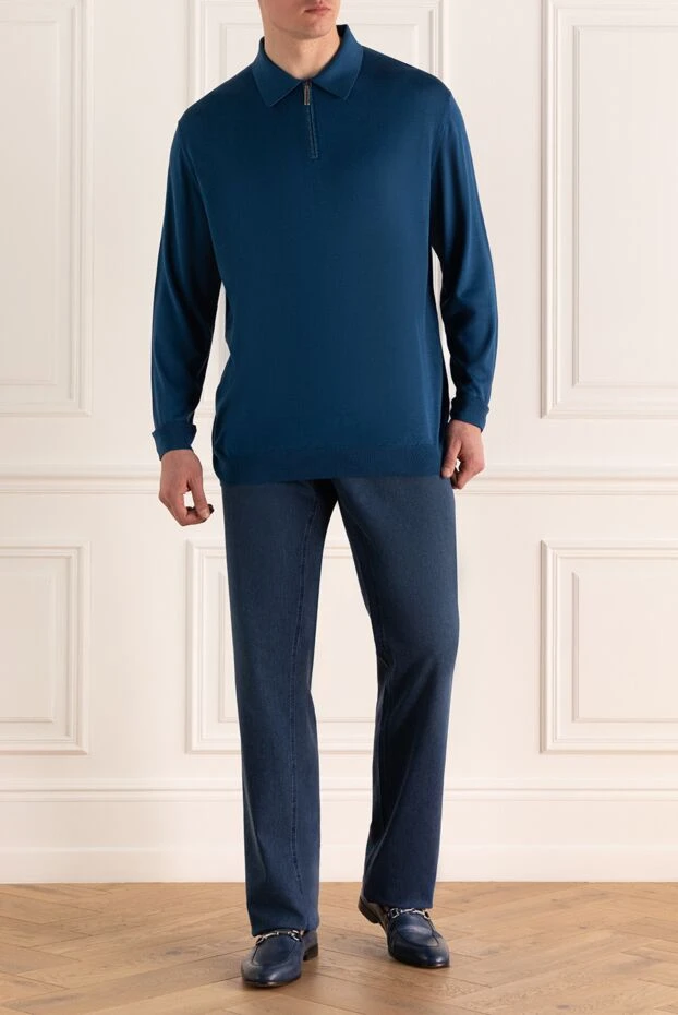 Stefano Ricci поло с длинным рукавом из шелка и кожи крокодила синее мужское 161371 - фото 2