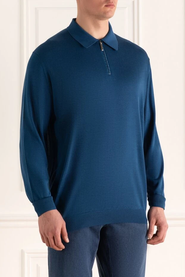 Stefano Ricci поло с длинным рукавом из шелка и кожи крокодила синее мужское 161371 - фото 3