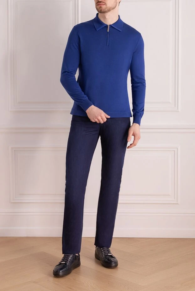 Stefano Ricci қолтырауын терісі салынған ерлерге арналған көк түсті ұзын жеңді жүн поло жейдесі 161377 - фото 2