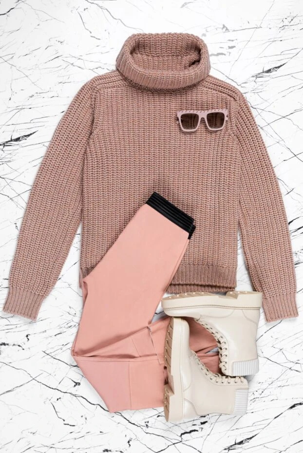 DROMe women's leather pants in short pink with a black waistband 161420 - photo 2