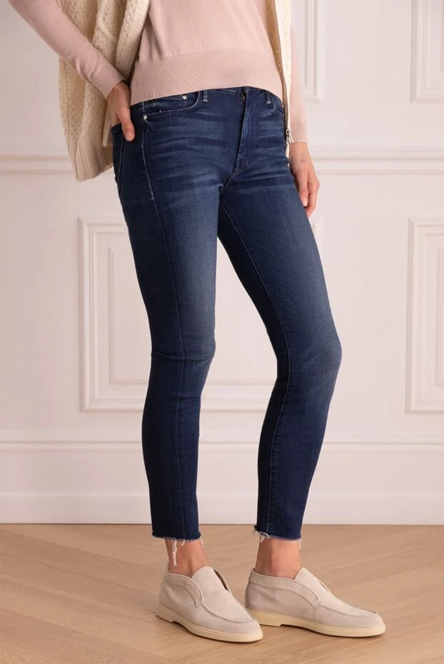 Mother Denim джинсы скини женские синие с необработанными краями 161464 - фото 3