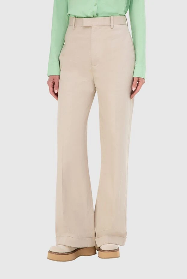 Bottega Veneta woman beige cotton trousers for women купить с ценами и фото 161509 - photo 2