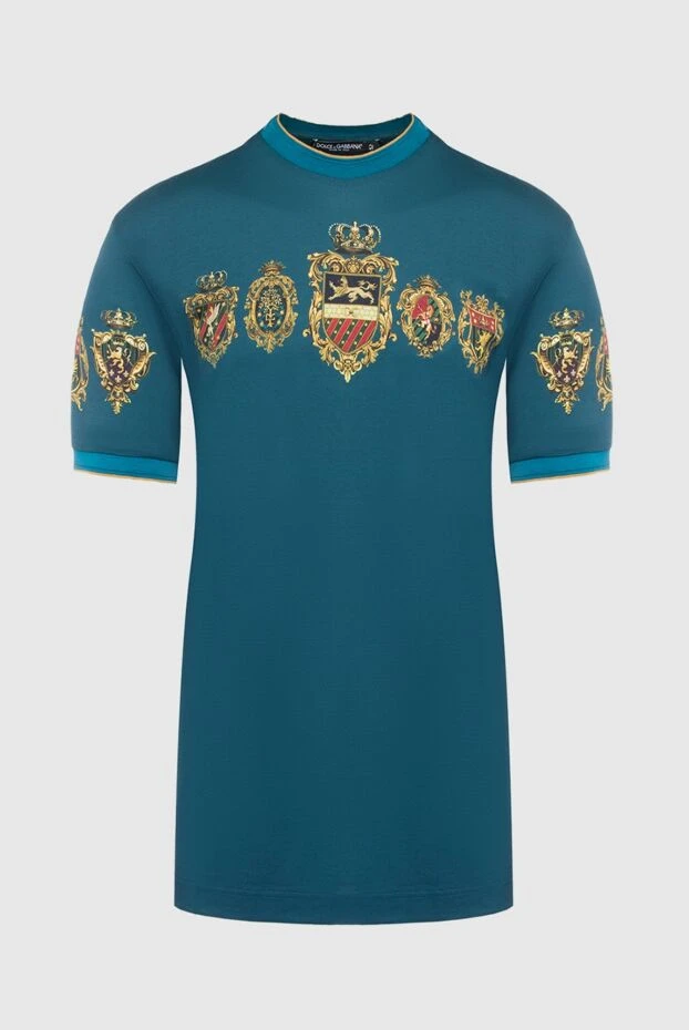 Dolce & Gabbana футболка с гербами и золотистым принтом на груди синяя мужская 195471 - photo 1