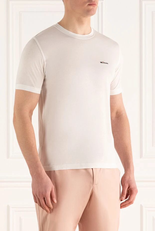 Kiton қарапайым фирмалық бөлшектері бар ерлерге арналған ақ премиум мақта матадан жасалған футболка
 161528 - фото 3