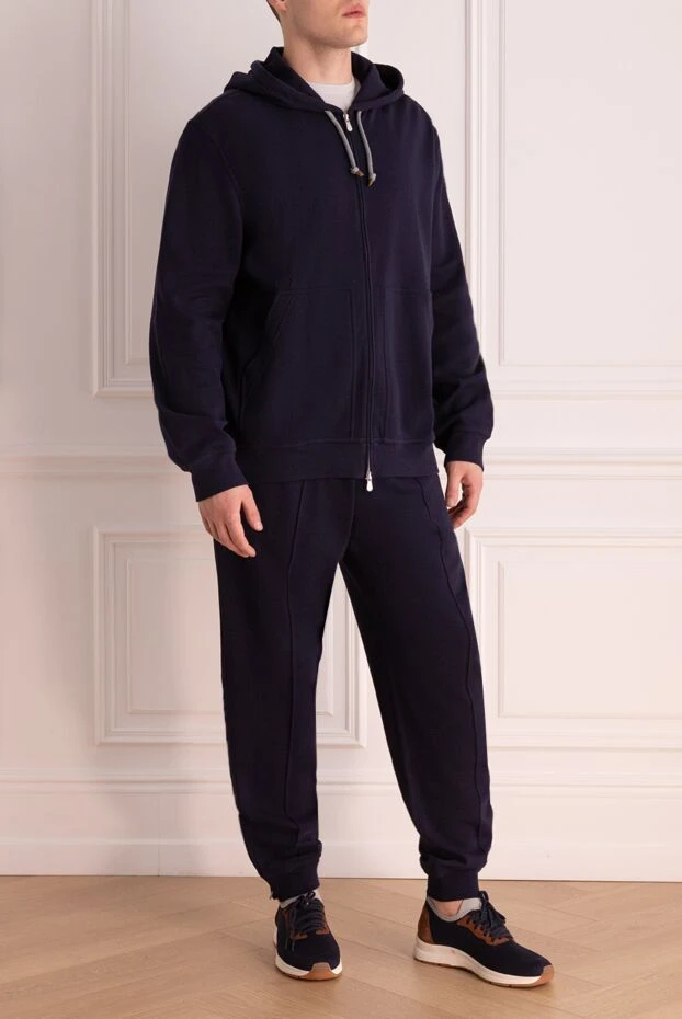 Brunello Cucinelli темно синий костюм из хлопкового трикотажа с капюшоном
 161539 - фото 3