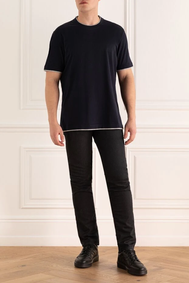 Brunello Cucinelli етегінде сұр жиектелген көк түсті футболка. 161542 - фото 2