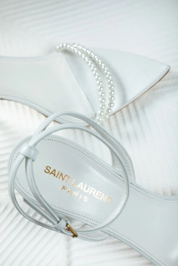 Saint Laurent босоножки женские белые кожаные с жемчугом. 161564 - фото 3
