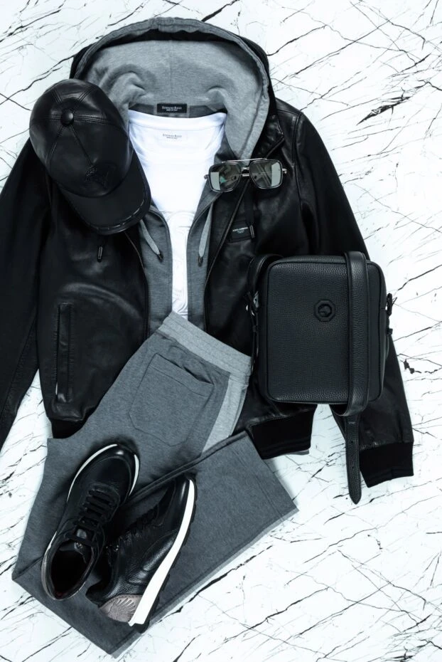 Куртка-худи кожаная черная мужская - фото 2