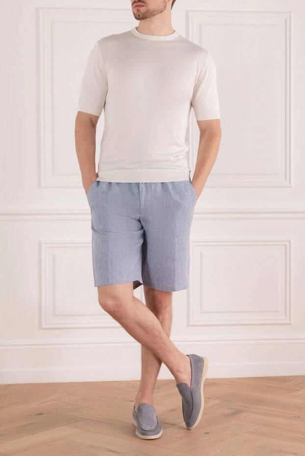 Cesare di Napoli man blue linen shorts for men купить с ценами и фото 161669 - photo 2