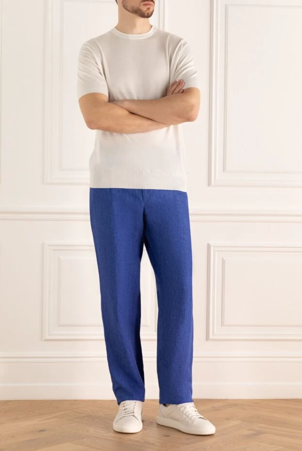 Cesare di Napoli man blue linen trousers for men купить с ценами и фото 161679 - photo 2