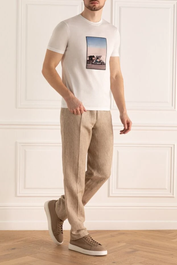 Cesare di Napoli man beige linen trousers for men купить с ценами и фото 161680 - photo 2