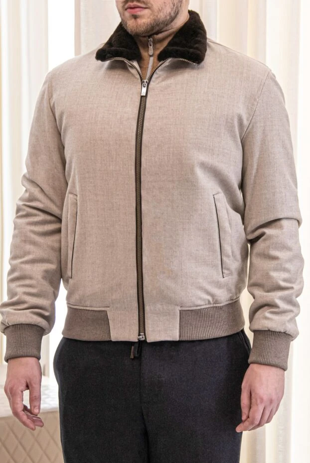 Tombolini ерлерге арналған беж жүн күртеше қара созылмалы бөлшектерімен 161721 - фото 2