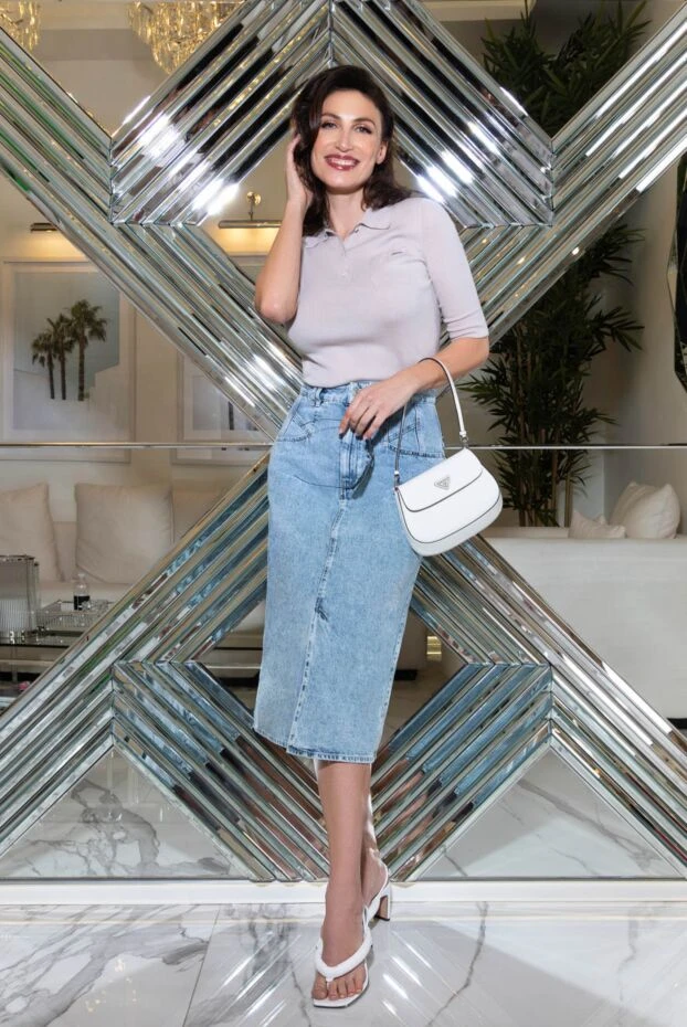 Isabel Marant голубая юбка а-силуэта из варёного денима с разрезом по центру 161759 - фото 3