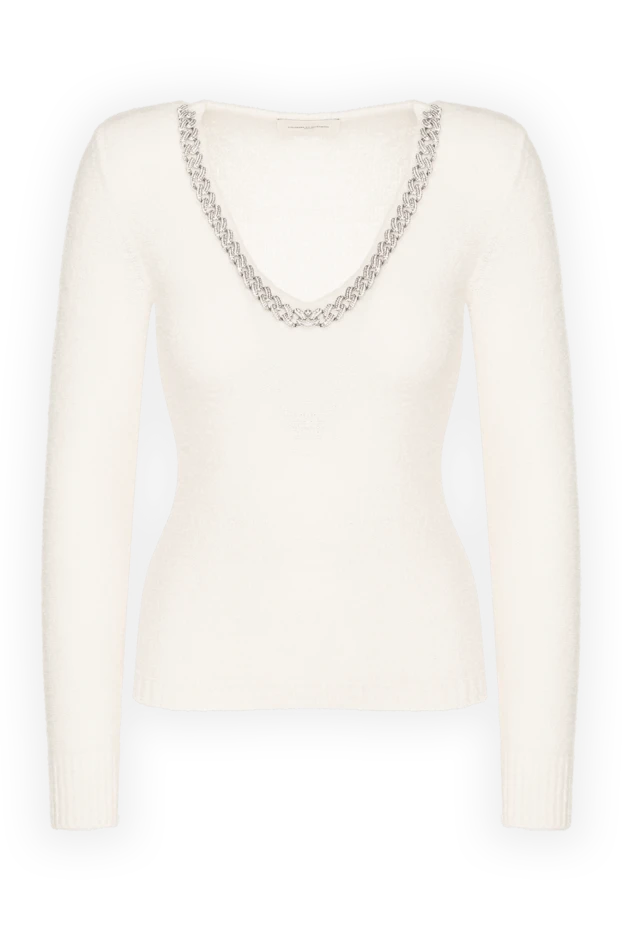 Women's fitted ivory jumper with chain detail along neckline
- photo 1