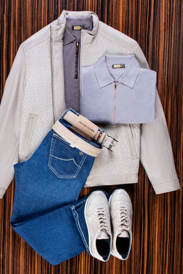 Torras ерлерге арналған беж былғары күртеше өрнекті тоқымамен безендірілген 161813 - фото 2