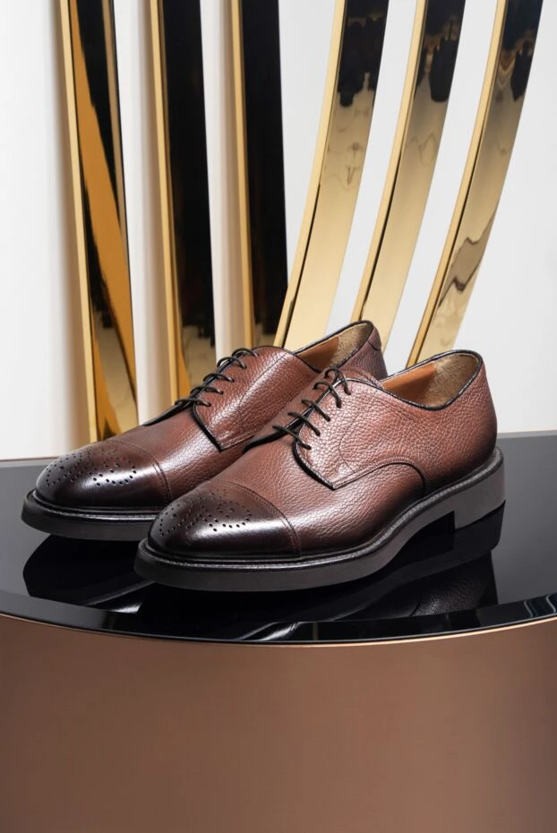 Doucal`s туфли дерби cap-toe коричневые кожаные с узорной перфорацией мужские 161839 - фото 2