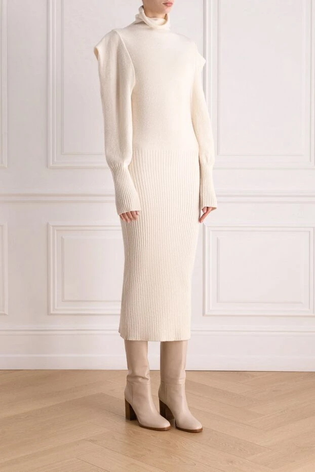 Philosophy di Lorenzo Serafini white wool midi dress with voluminous shoulders and a high neck 161862 - photo 3