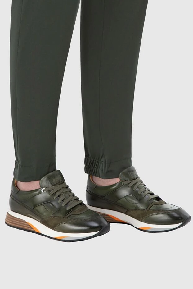 Santoni man green leather sneakers for men купить с ценами и фото 161943 - photo 2