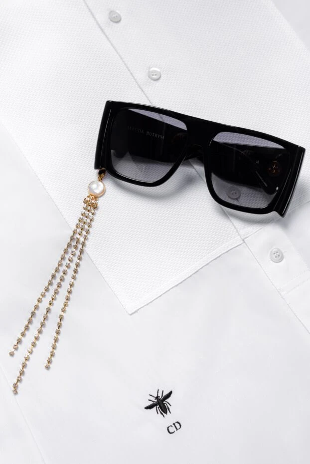 Очки квадратные черные женские со сменной брошью с кристаллами - фото 2