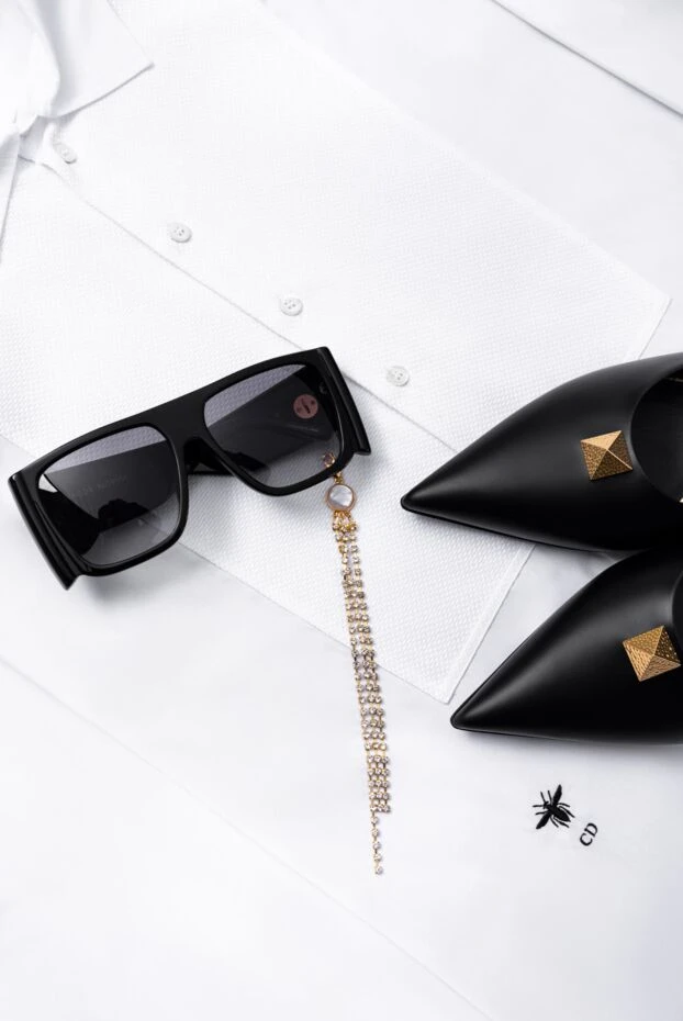 Linda Farrow очки квадратные черные женские со сменной брошью с кристаллами 161988 - фото 3