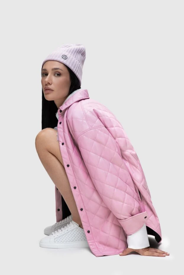 Maison Michel шапка-бини кашемировая фиолетовая женская с лого 162006 - фото 2